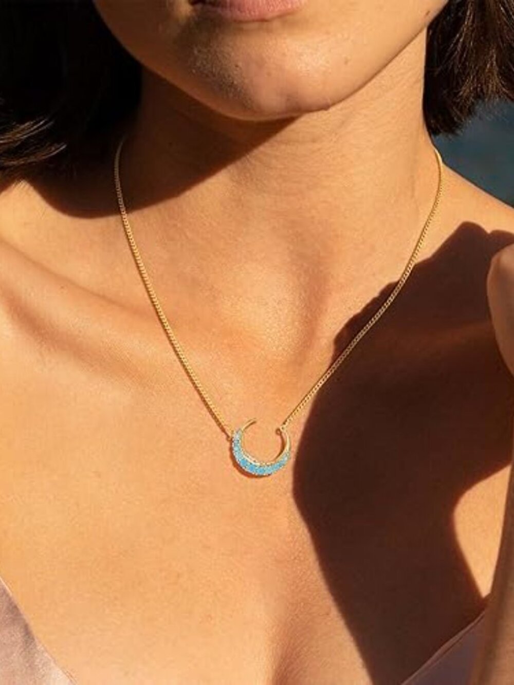 Neiman Marcus 14K Gold Plated Tur Crescent Necklace